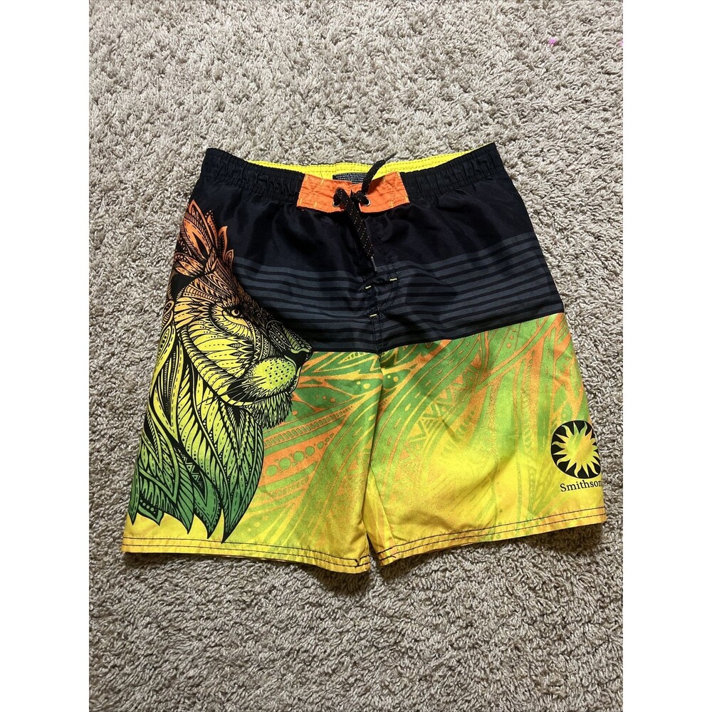 Smithsonian Boys Medium Swim Shorts Trunks Lion Print Colorful Rare